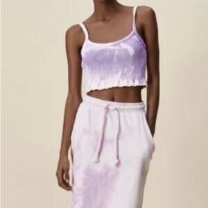 ZARA‎ Ribbed Tie Dye Crop Top in Purple Acid Wash. Large
